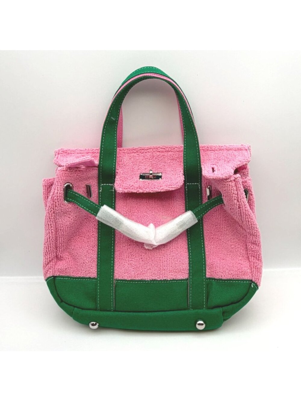 Sunwin Boatkin Madaket Small Tote Bag Pink Green Terry Cloth NWOT